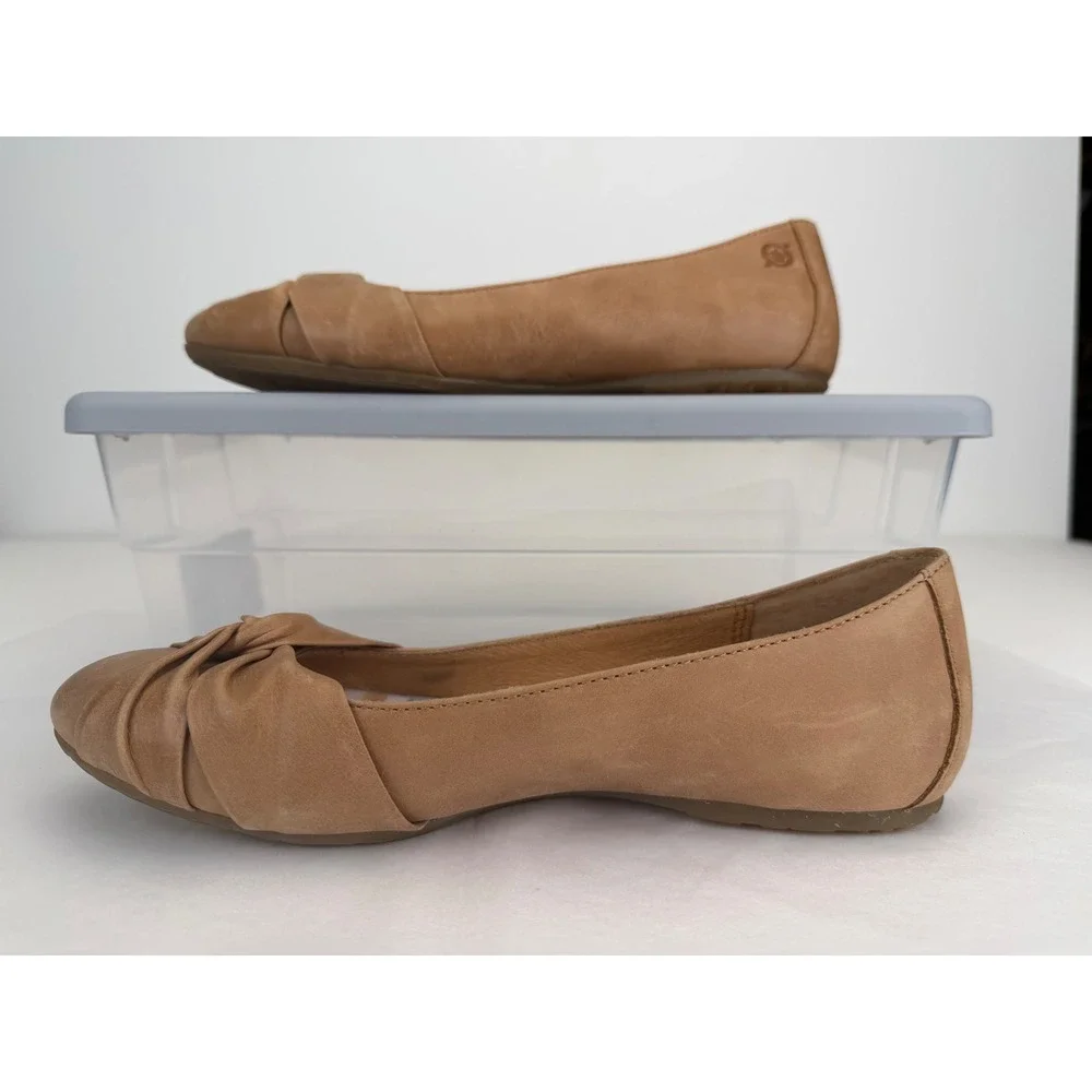 Born Leather Ballet Flats Size 7.5 Tan Knotted Toe Slip On Comfort Capsule